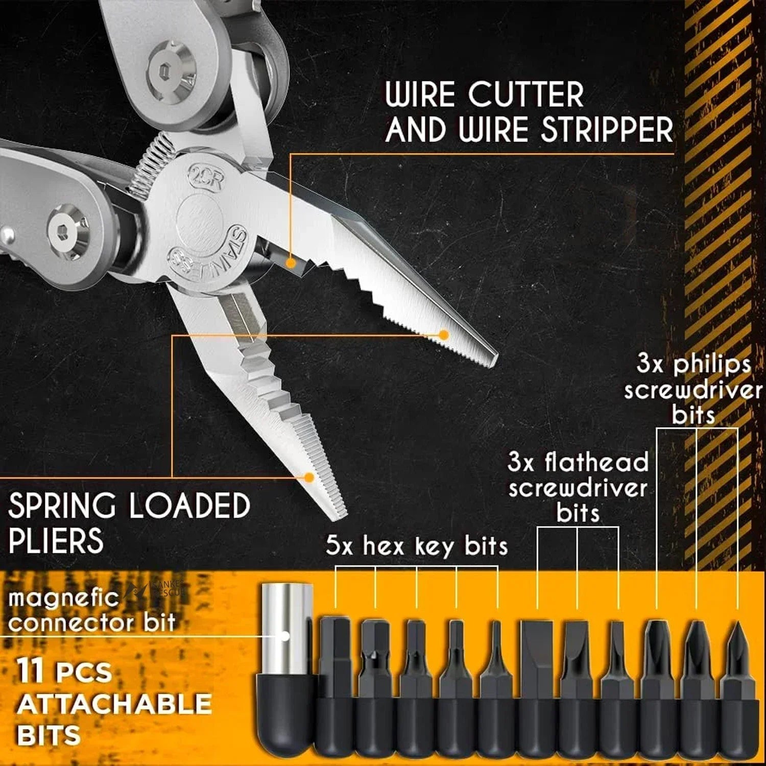 Multitool portabil de buzunar 24 în 1, clește, cuțit și șurubelniță, Oțel Inoxidabil 420, Drumetii, Camping