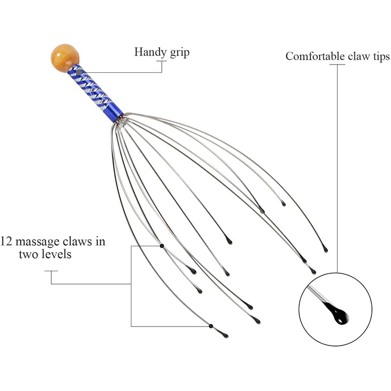 Dispozitiv de Masaj pentru Scalp - Aparat Relaxant tip Caracatiță din Oțel Inoxidabil | Ameliorarea Stresului & Îmbunătățirea Circulației