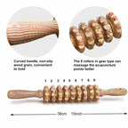 9 Rollers Wooden Massager - Handheld Roller Stick for Anti-Cellulite, Muscle Pain Relief, and Body Sculpting, Manual Massage Tool