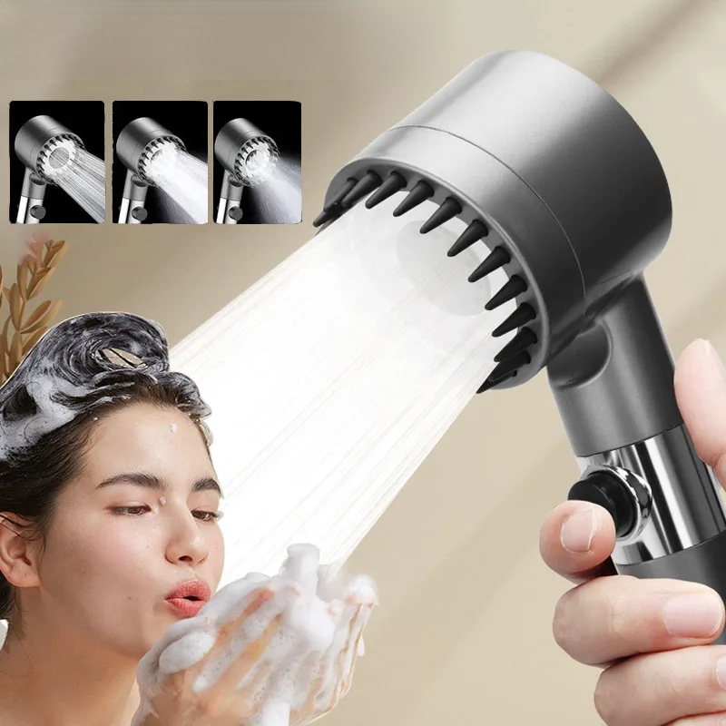 3-Speed Adjustable Shower Head with Filter - Portable Bathroom Showerhead with Massage Function, ABS Plastic, Includes Hose & Bracket