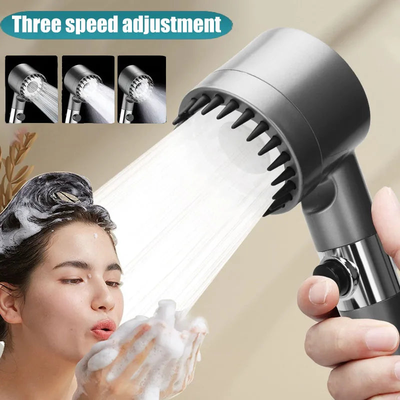 3-Speed Adjustable Shower Head with Filter - Portable Bathroom Showerhead with Massage Function, ABS Plastic, Includes Hose & Bracket