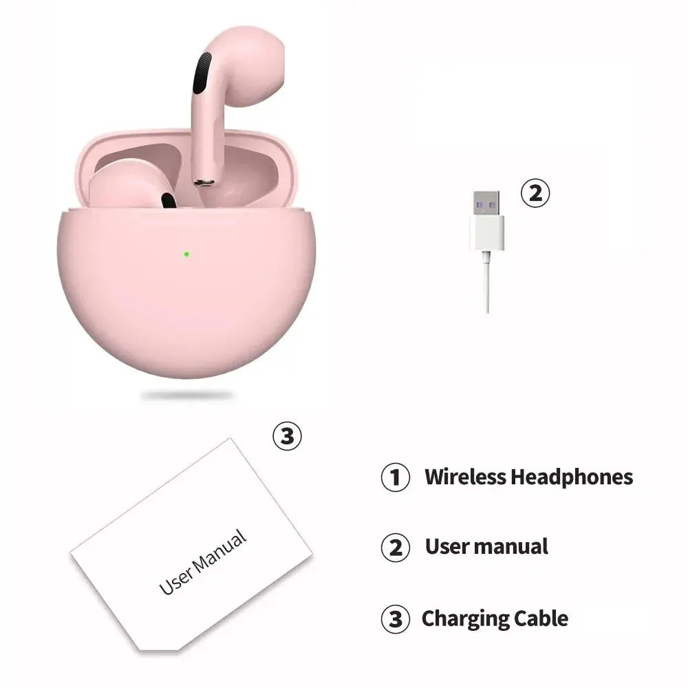 Air Pro 6 TWS Wireless Earbuds - Bluetooth 5.3, Mini Design, Mic, Charging Case