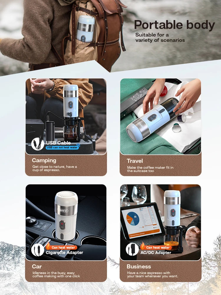 HiBREW Portable Coffee Machine for Car & Home - DC12V Espresso Maker Compatible with Nexpresso & Dolce Pod Capsules, Model H4A W