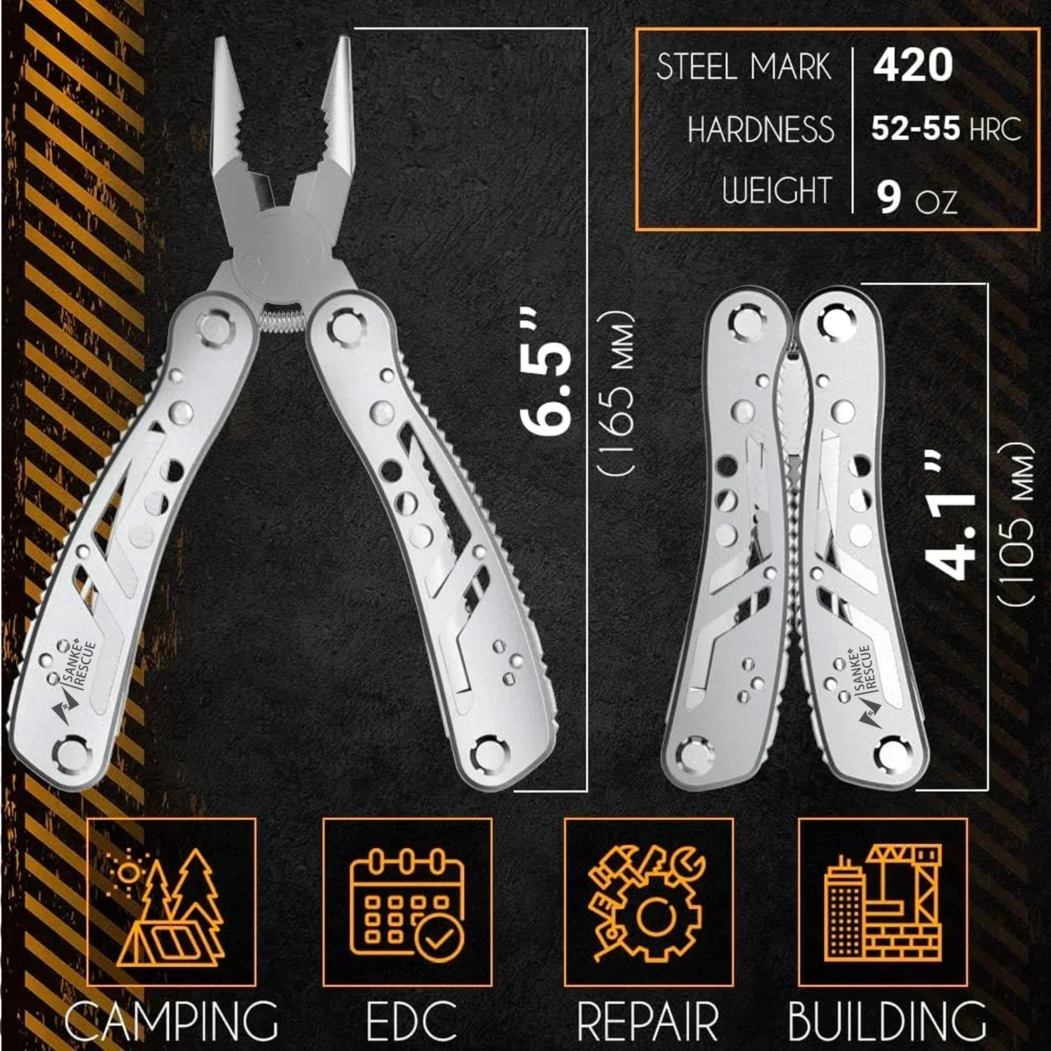 Multitool portabil de buzunar 24 în 1, clește, cuțit și șurubelniță, Oțel Inoxidabil 420, Drumetii, Camping