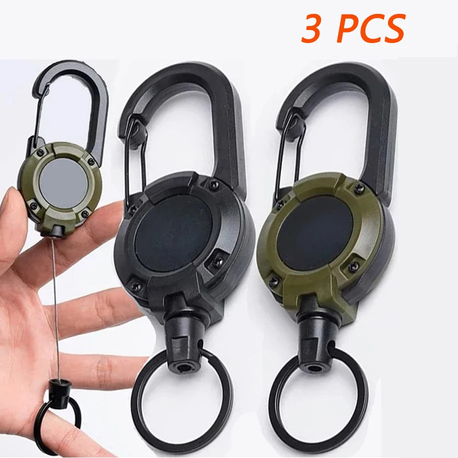 Heavy-Duty Retractable Keychain with Carabiner - 68cm Steel Wire Rope Reel for Outdoor, Work & Daily Carry, Durable Spring-Loaded Key Holder