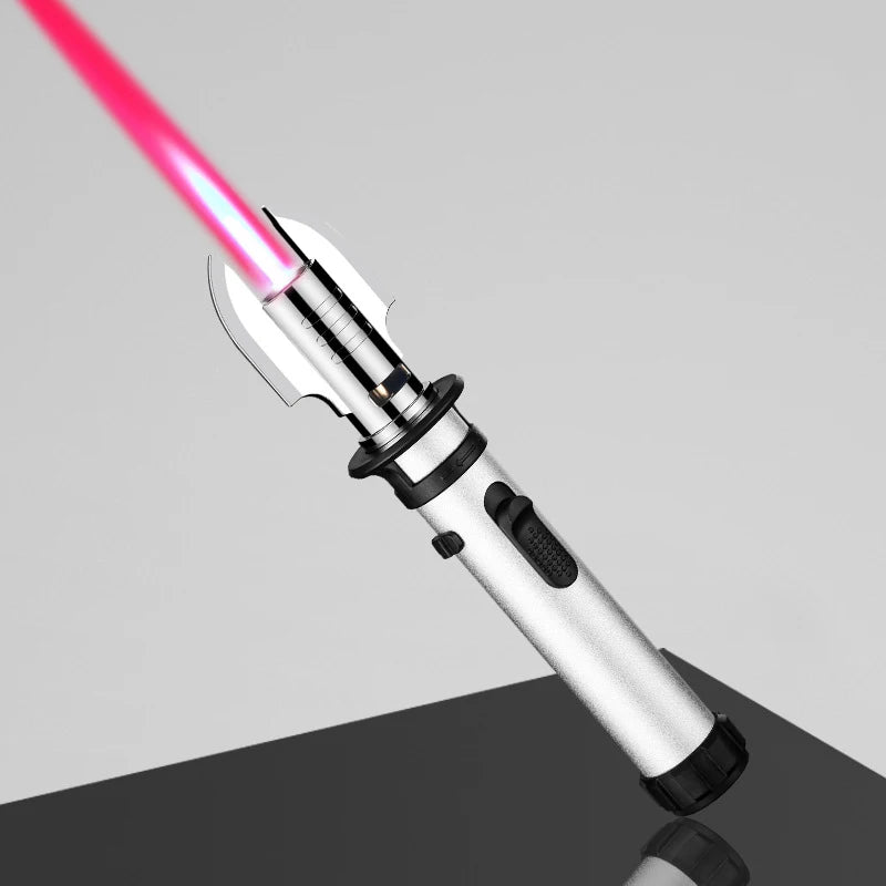 Brichetă Turbo Blowtorch - Brichetă cu gaz, flacără cu jet rezistentă la vânt pentru gătit, trabucuri, sudare și bijuterii, flacără albastră reglabilă (corp metalic, combustibil butan)