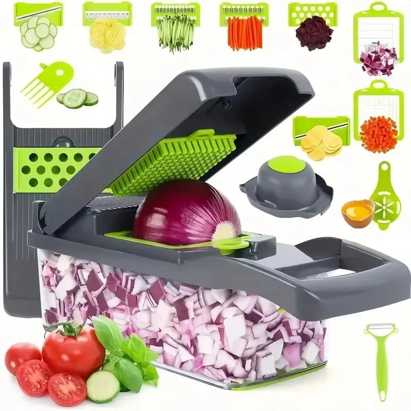 Tocător Multifuncțional 14 în 1 –  Feliator și Răzătoare - Inox - pentru Legume și Alimente