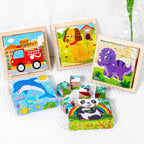 Six-Sided 3D Cube Puzzle Tray - Wooden Educational Toy for Kids, Fun Storage Game with Animal & Jungle Themes