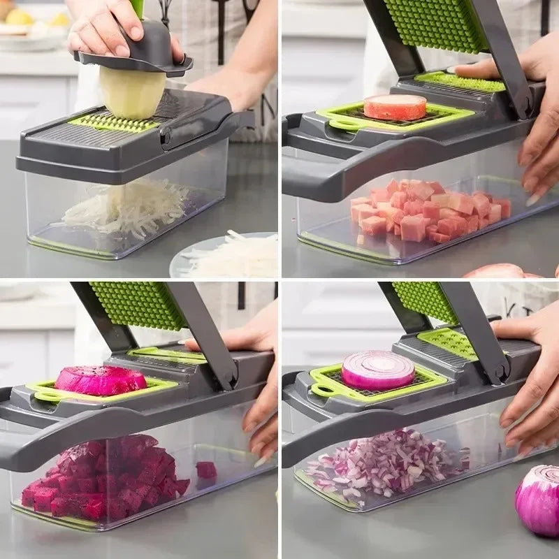 14-in-1 Multifunctional Vegetable Chopper - Stainless Steel Kitchen Slicer, Dicer, and Food Grater for Easy Meal Prep