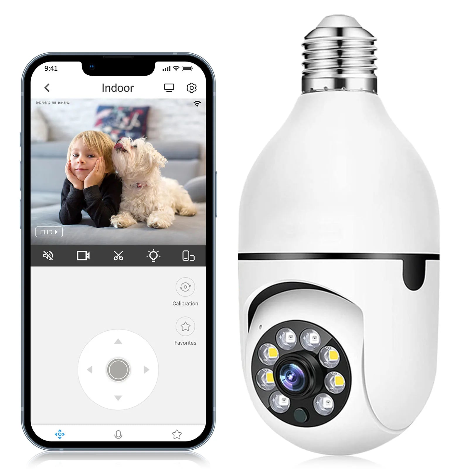 3MP WiFi Outdoor Security Camera, 4X Digital Zoom, Bulb socket