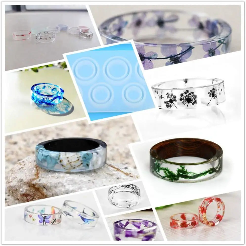 Set 8 Matrițe din Silicon pentru Inele – Turnare Rășină, Mărimi 14,4 x 6,4 cm