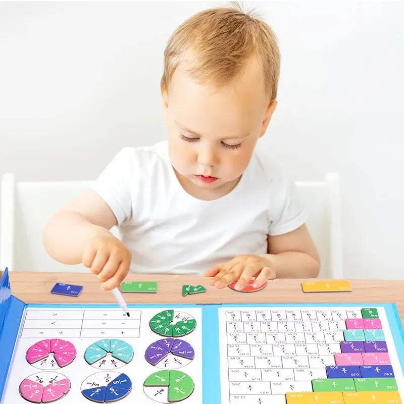 Puzzle cu fracțiuni magnetice - Jucărie Montessori de învățare a matematicii pentru copii (vârste 3-12)