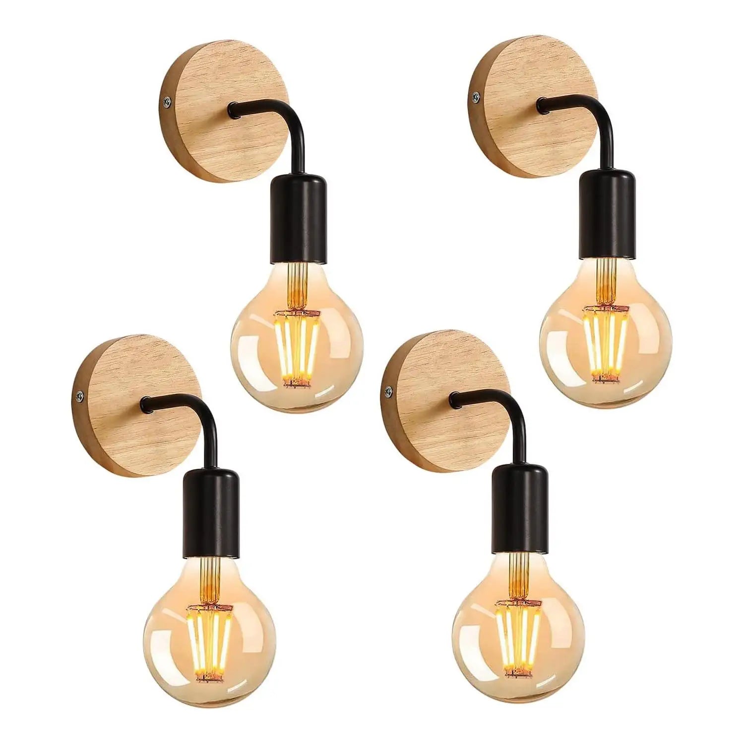 4 Pieces Vintage Wall Sconces, 360° Adjustable E27 Wall Lamp, Black, No Bulb, Retro