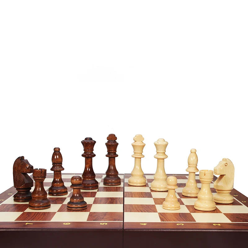 Solid Wood Chess Set - Folding Wooden Board Game with Premium Chess Pieces for Family and Friends