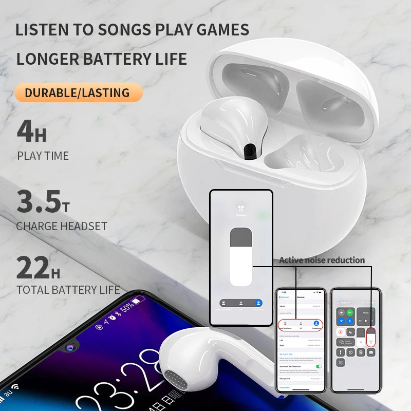 Pro6 TWS Wireless Bluetooth 5.0 Earphones | Smart Touch Control | Sports & Music