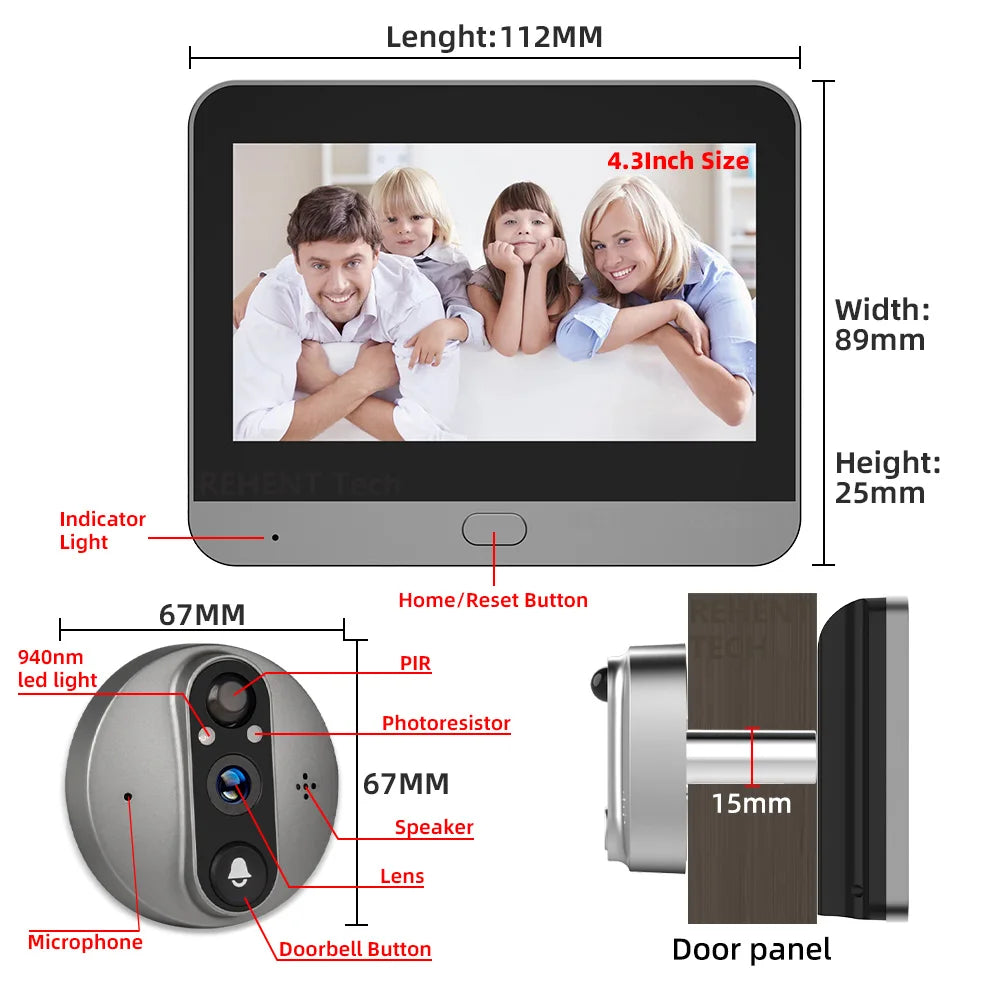 3MP Smart WiFi Door Viewer Camera – 1080P, PIR, IR, Alexa & Google