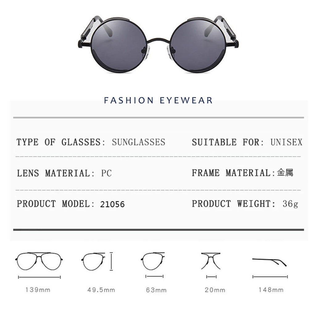 Ochelari de soare retro punk unisex – ochelari oglindă rotunzi reflectorizanți cu ramă metalică