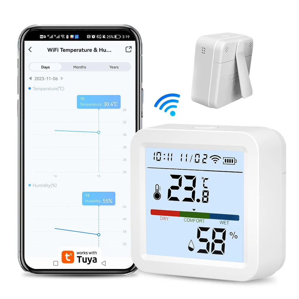 Tuya Zigbee or WiFi Temperature Humidity Sensor Home Connected Thermometer Compatible Support Black or White Color