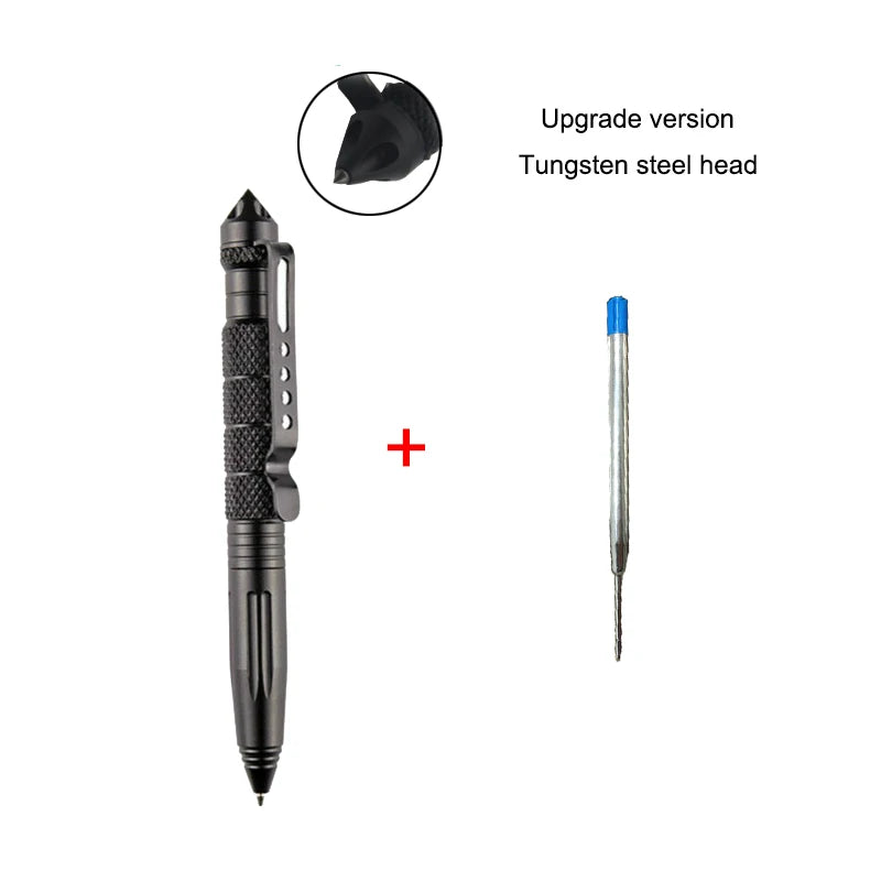 Pix tactic de auto-apărare - Aluminiu cu cap din oțel tungsten, cap pentru spart sticlă și design anti-alunecare, kit de supraviețuire