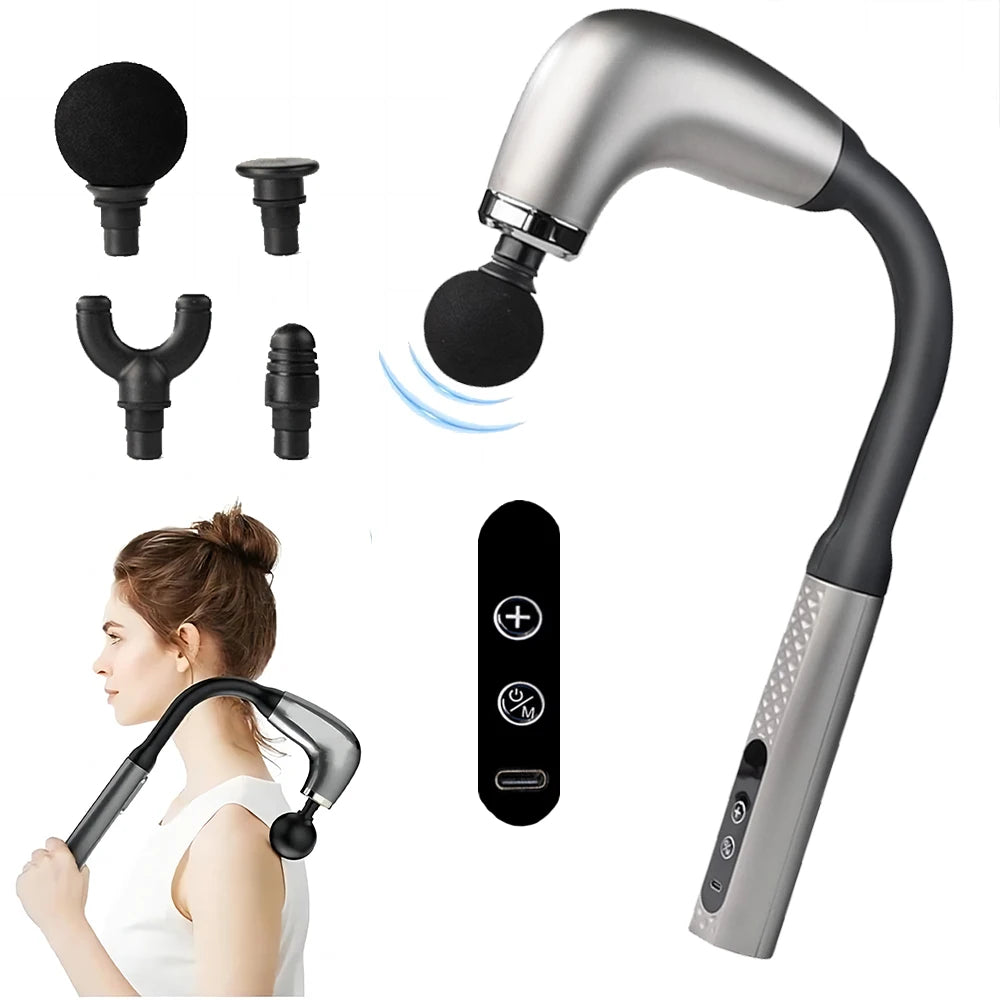 Fascia Gun with Extended Handle & Elbow - Self-Assist Massage for Upper & Lower Back, Muscle Relaxation, 9 Modes, 9 Intensity Levels