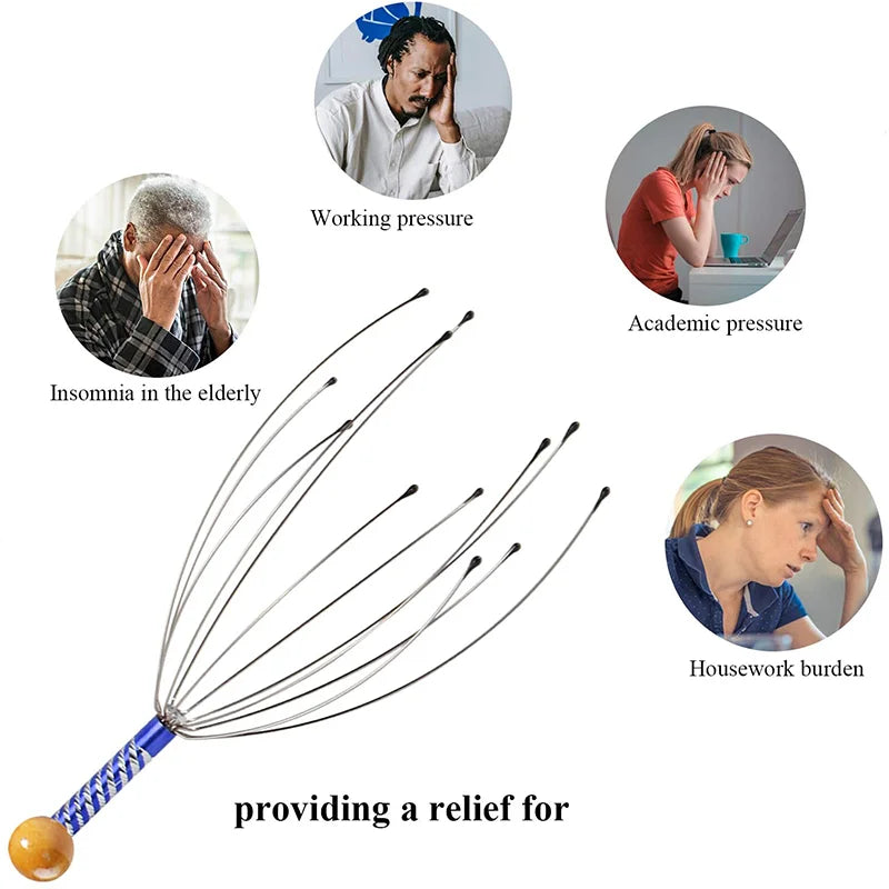 Dispozitiv de Masaj pentru Scalp - Aparat Relaxant tip Caracatiță din Oțel Inoxidabil | Ameliorarea Stresului & Îmbunătățirea Circulației
