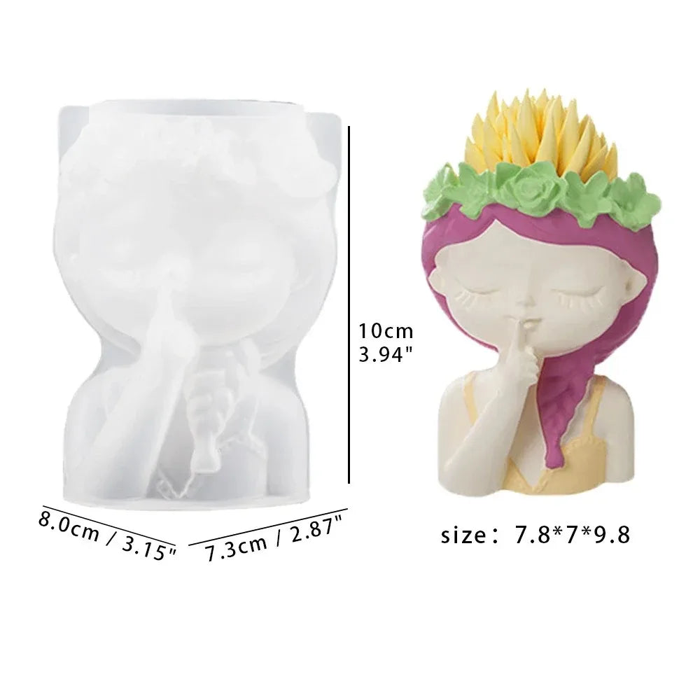 Concrete Vase Silicone Mold - DIY Girl Head Shaped Flower Pot, Plaster, and Epoxy Resin Pen Holder Mold for Home Decor