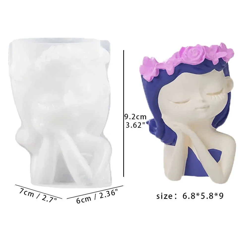 Concrete Vase Silicone Mold - DIY Girl Head Shaped Flower Pot, Plaster, and Epoxy Resin Pen Holder Mold for Home Decor