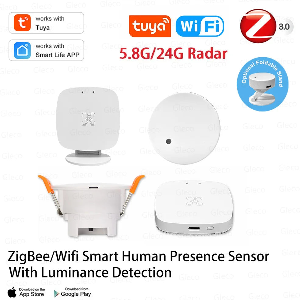 Smart Life ZigBee/WiFi MmWave Presence Sensor with Luminance & Distance Detection