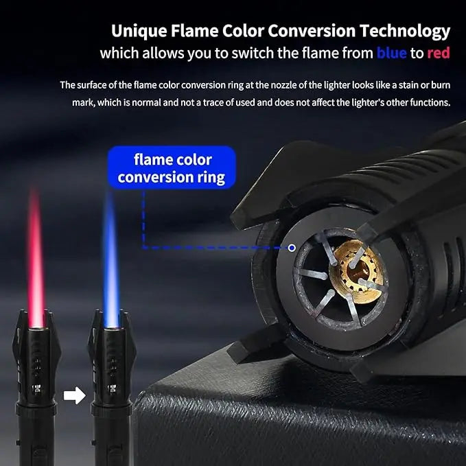 Turbo Blowtorch Lighter - Windproof Jet Flame Gas Lighter for Cooking, Cigars, Welding & Jewelry, Adjustable Blue Flame (Metal Body, Butane Fuel)