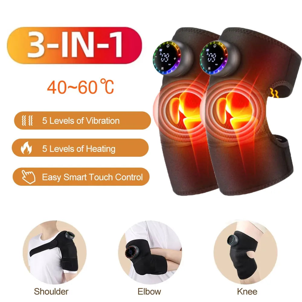 3-in-1 Heating Knee Massager - Electric Vibration Massage Belt, Far-Infrared Heat Therapy, 5 Heat & Massage Levels