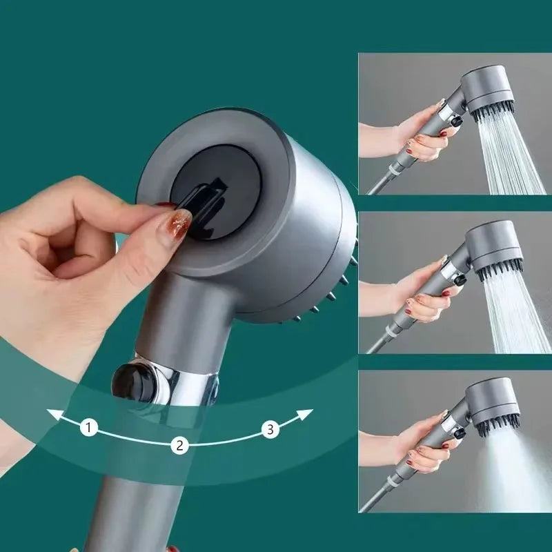3-Speed Adjustable Shower Head with Filter - Portable Bathroom Showerhead with Massage Function, ABS Plastic, Includes Hose & Bracket