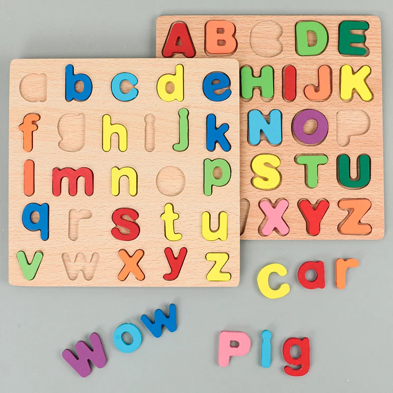 Puzzle Montessori din Lemn - Număr Aritmetic Alfabetic & Forme Geometrice | Jucărie Educativă pentru Copii Preșcolari
