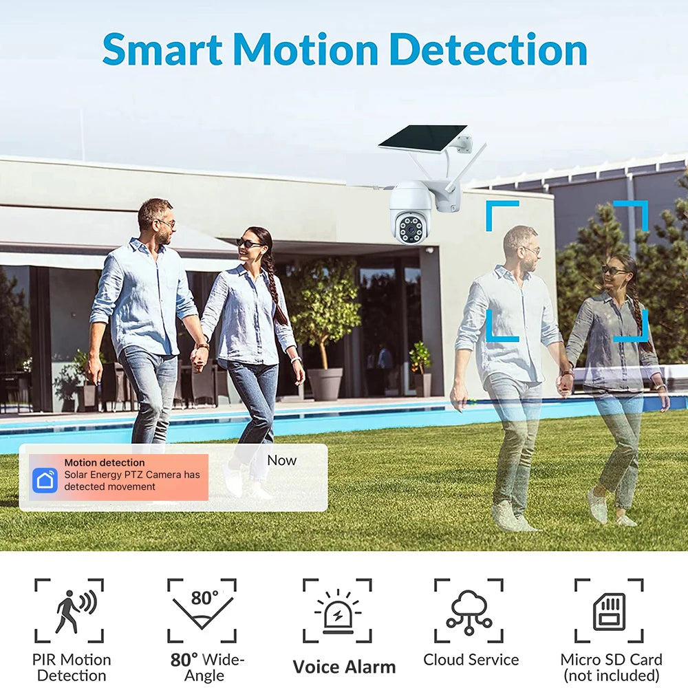 Tuya Smart 3MP Outdoor Camera, Solar-Powered, 10000mAh Battery, Human Detection, Auto Tracking, Wi-Fi, PTZ