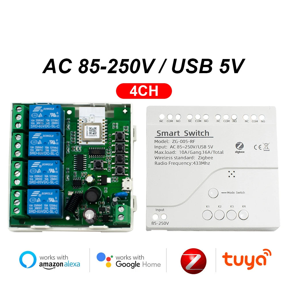ZIGBEE Smart Switch AC/DC 7-32V & 85-250V | Dry Contact Module | Tuya Smart Life | Inching & Self-Locking Relay