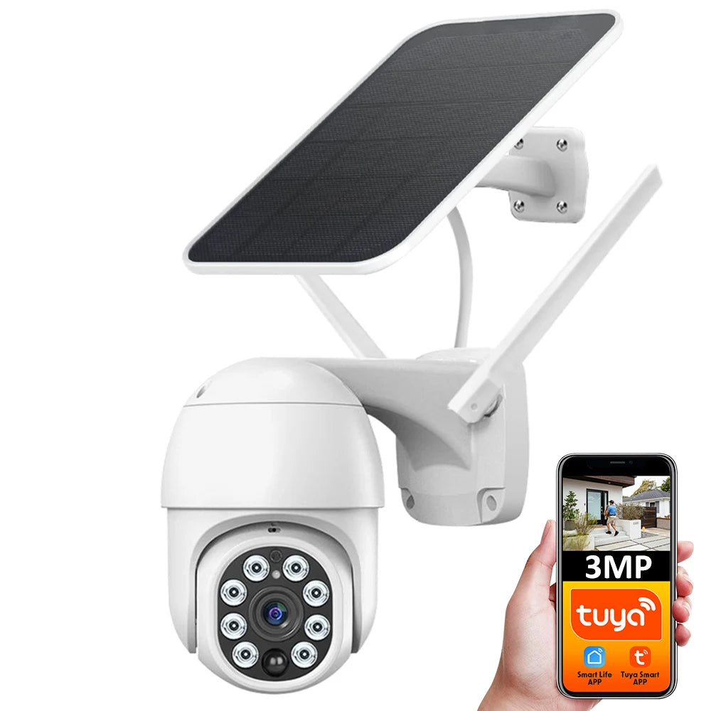 Tuya Smart 3MP Outdoor Camera, Solar-Powered, 10000mAh Battery, Human Detection, Auto Tracking, Wi-Fi, PTZ
