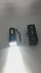 High Power LED Flashlight with COB Side Light - Rechargeable, 4 Modes